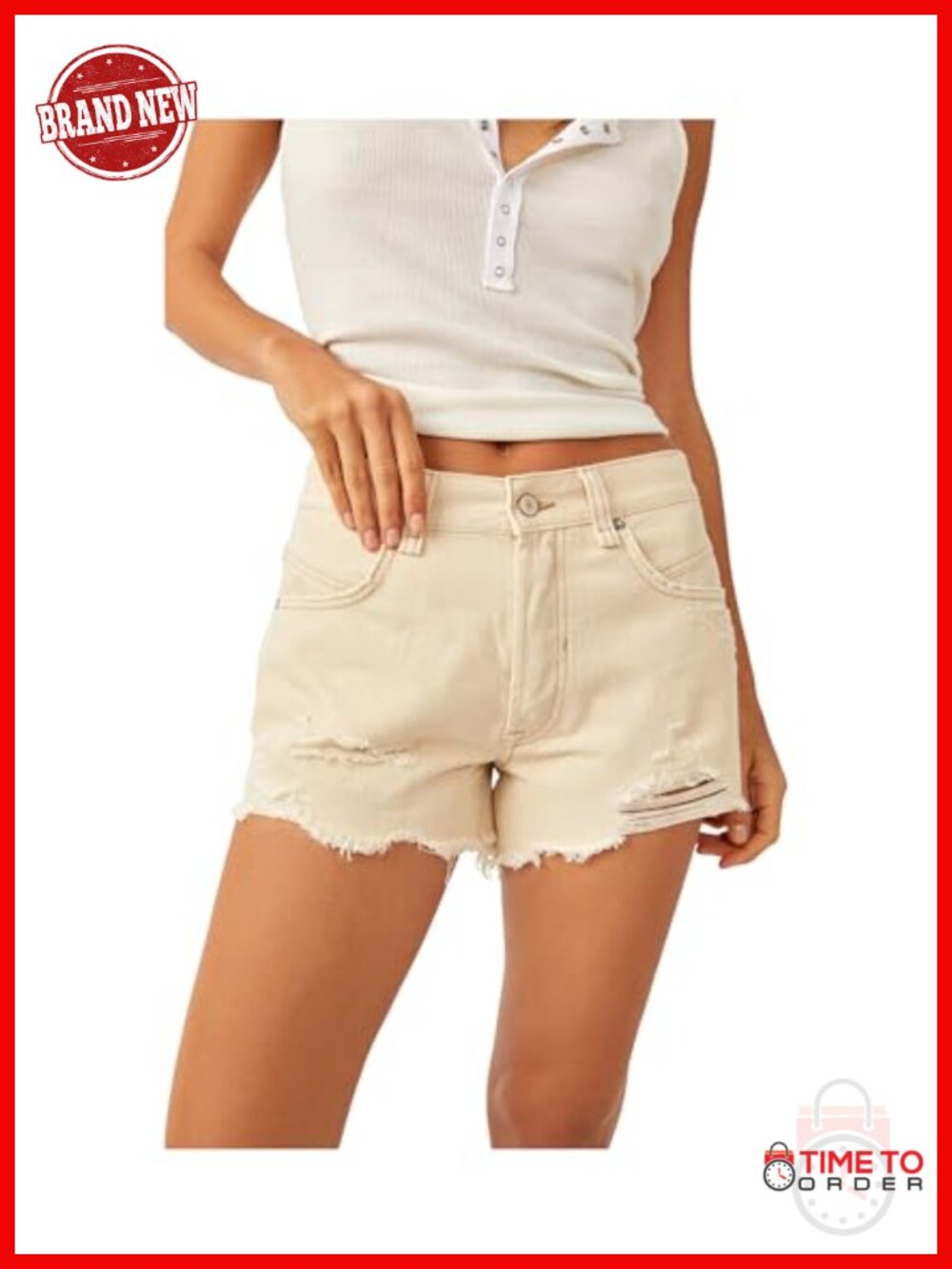 Free People Now Or Never Denim Shorts Mid Rise Distressed
